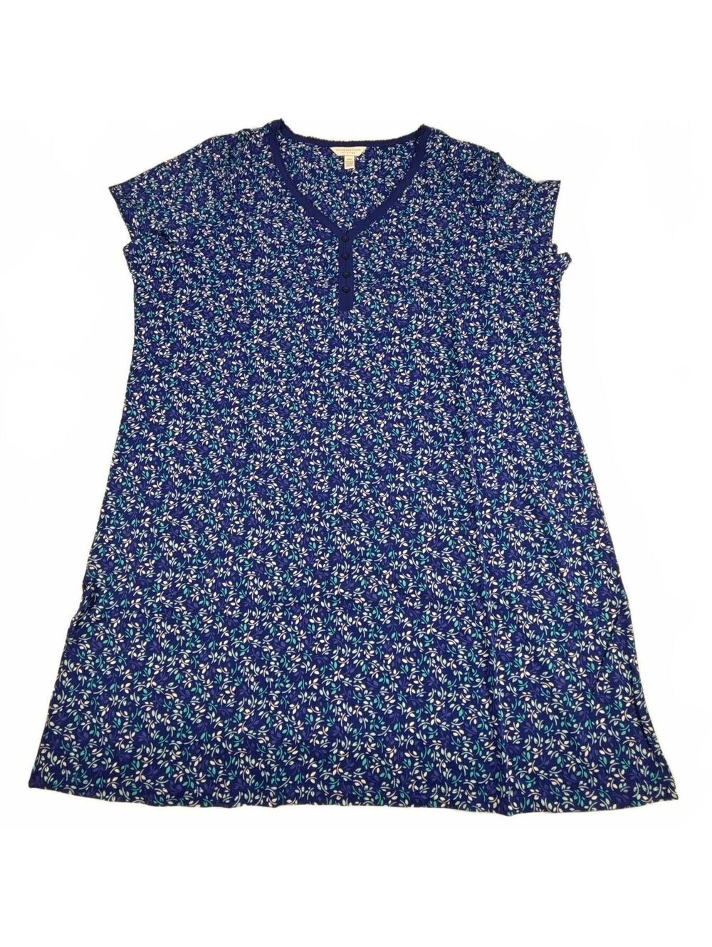 Charter Club Women's Blue Cotton Floral Henley Sleepshirt 3XL